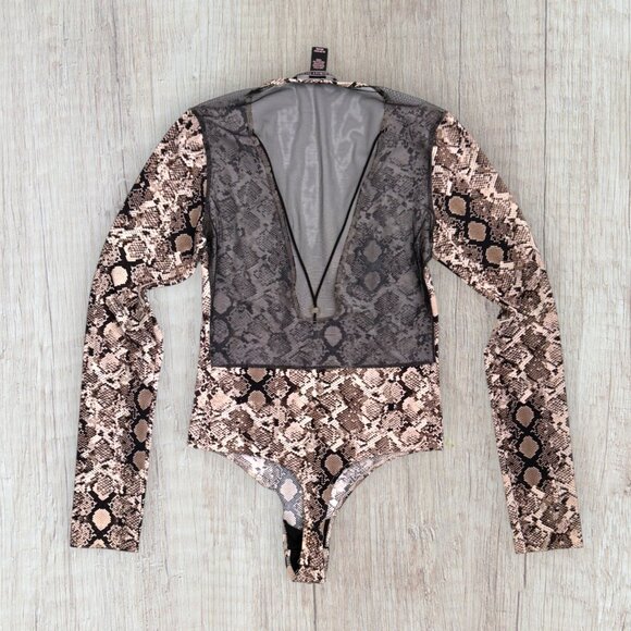 VIctoria's Secret Strappy Snake Skin Teddy Bodysuit Sexy Thong Sheer Mesh Back L - Picture 3 of 3